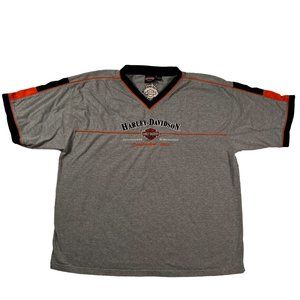 Harley Davidson Shirt Men's Short Sleeve Embroidered V-Neck Cotton Tee Gray 2XL